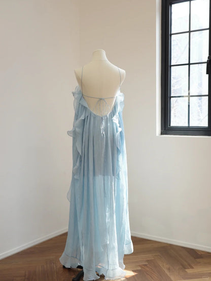 formaldressy-Blue floral halter long backless chiffon party dress wedding guest dress gh5063