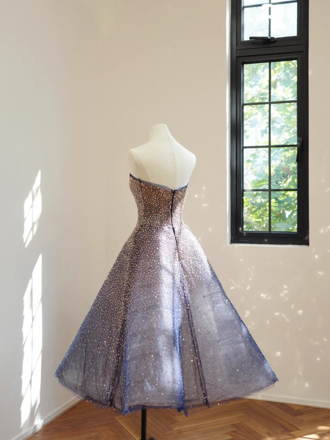 formaldressy-Blue Sparkle Gradient Short/Mid-Length Sequined Homecoming Dress Prom Dress gh5064