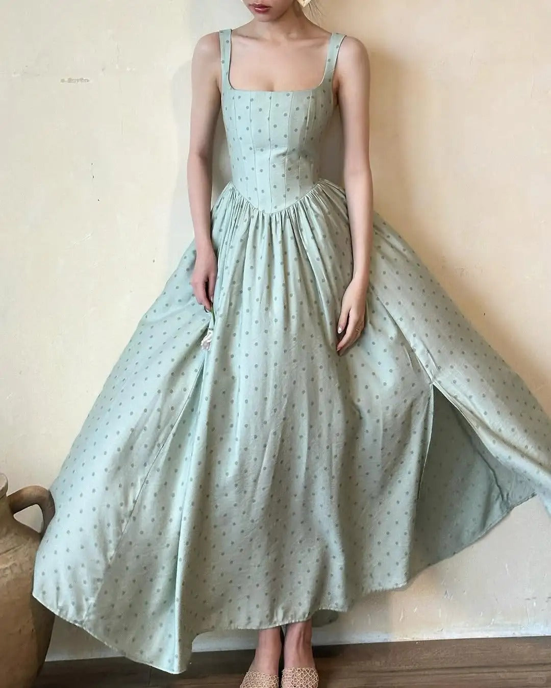 formaldressy--Green Simple And Elegant Polka Dot Long Formal Prom Dress gh5608