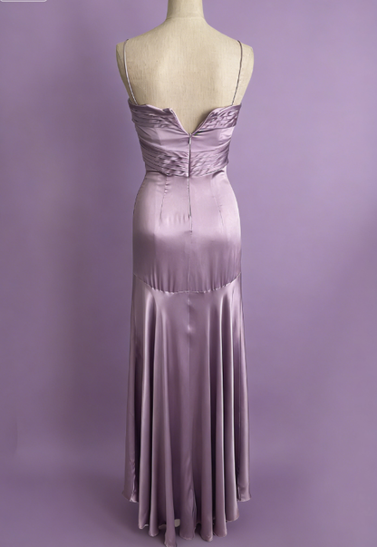 Vintage Simple A Line Spaghetti Strap Purple Satin Long Prom Dress SH5137