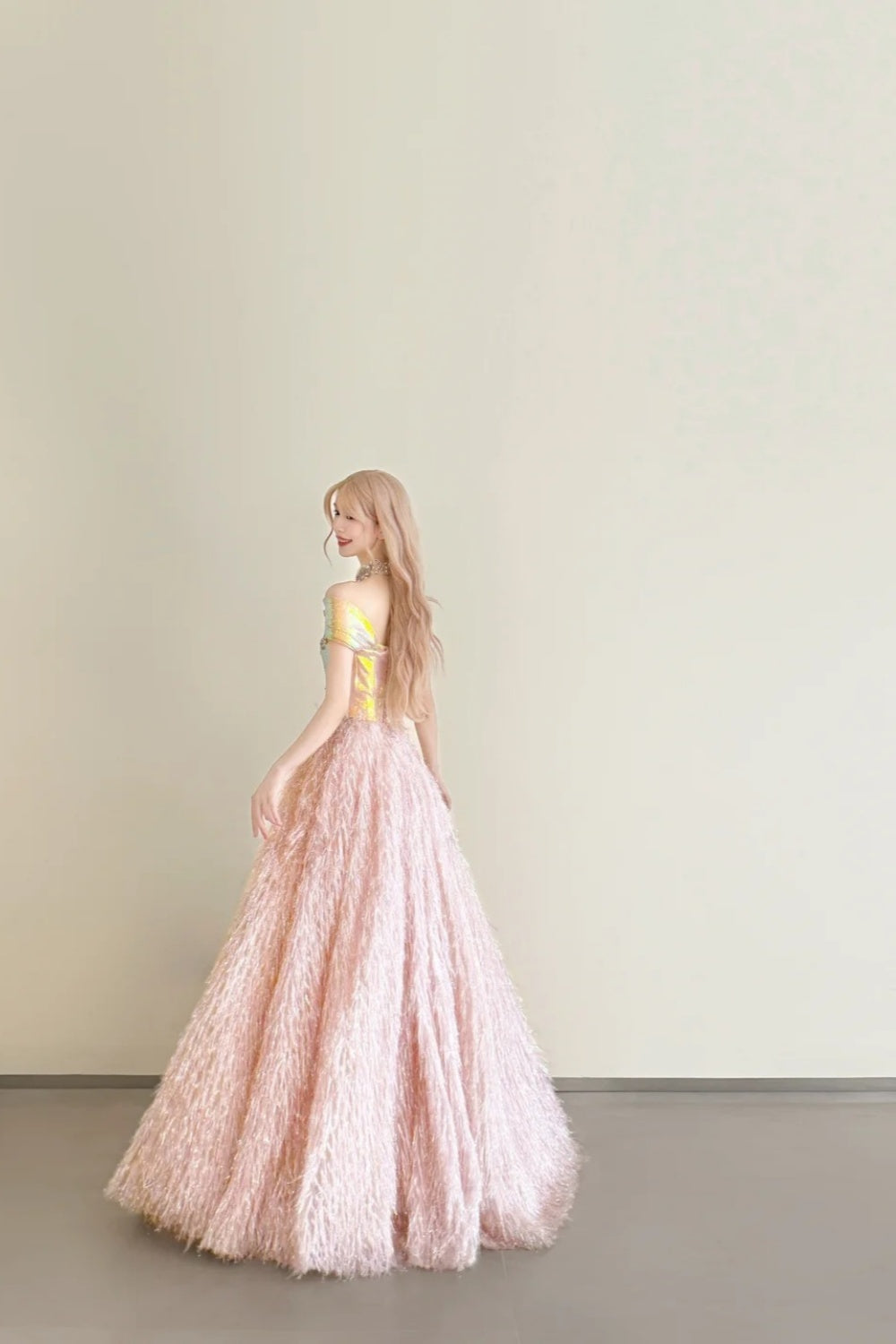 formaldressy-Vintage Pink-Gold Contrast Off-Shoulder Court Style Evening Gown gh6027