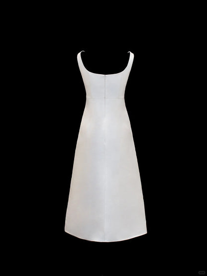 formaldressy-White Delicate Floral Short Satin Homecoming Dress Birthday Dress gh5375