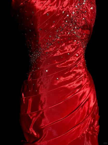 formaldressy-Red exquisite beaded vintage dress long satin floor-length ball gown graduation dress gh5241