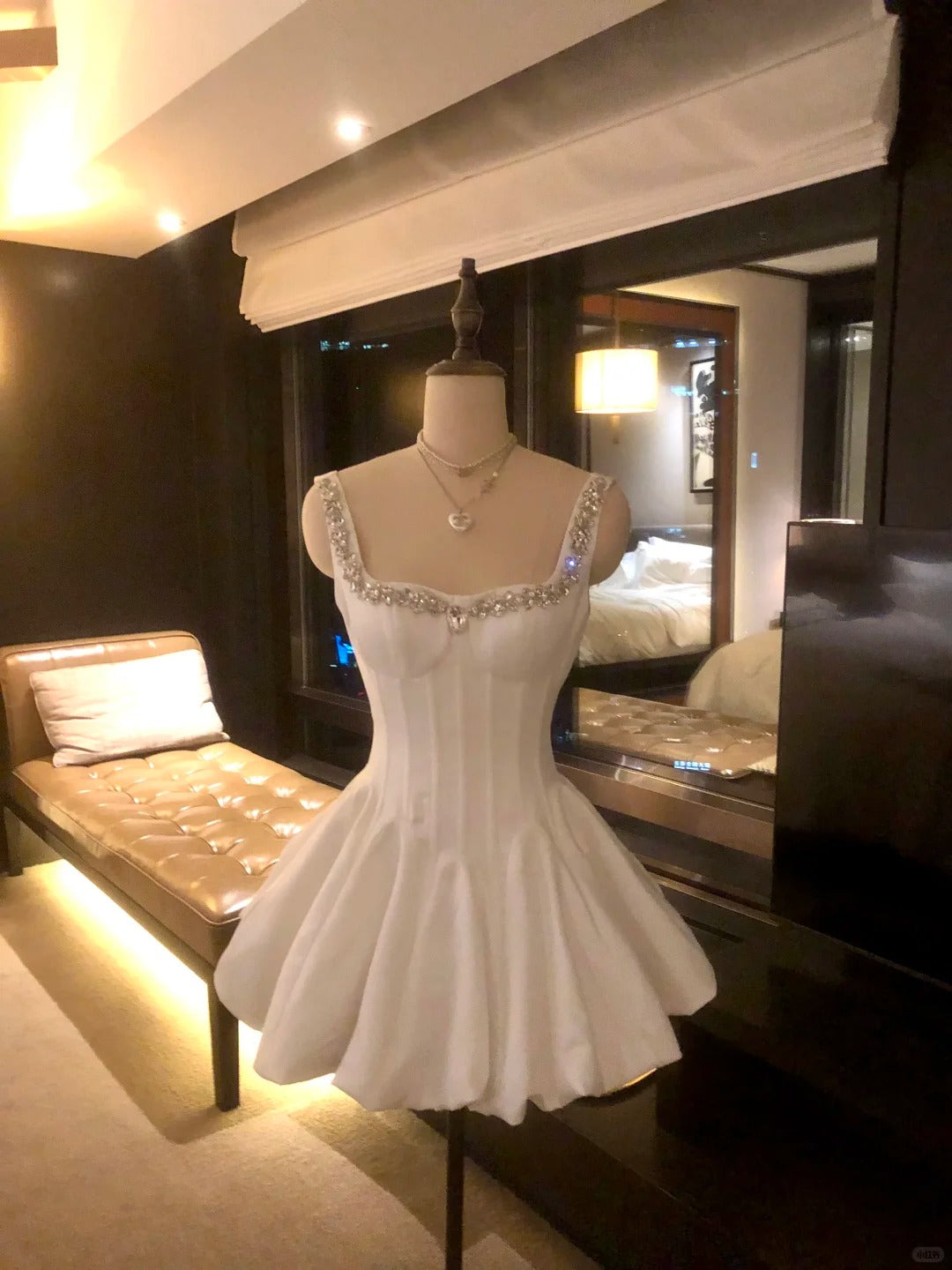 formaldressy-White short satin princess homecoming dress birthday party dress eighth grade dress gh5295