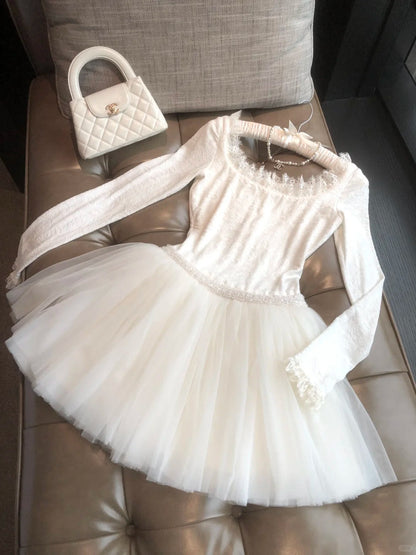 formaldressy-White short chiffon princess homecoming dress birthday party dress eighth grade dress French little princess ballet skirt gh5296