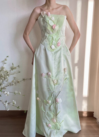 formaldressy-____Green tulip applique long satin floor-length Prom Dress evening dress gh5240