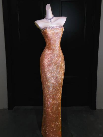 formaldressy--Super beautiful golden gorgeous glitter metal mermaid fishtail long prom dress gh5489