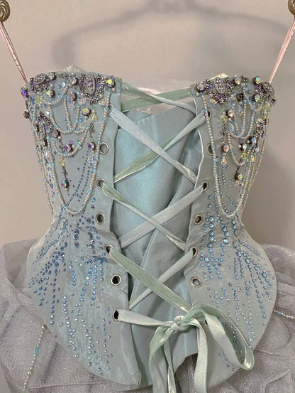 formaldressy-Ice blue gorgeous silver beading fashionable and elegant long layered princess tulle ball gown gh5326