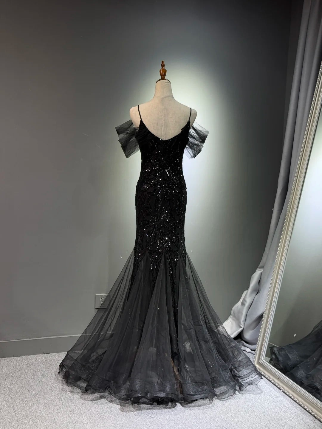 formaldressy -Black shiny mermaid long sequined ball gown evening dress graduation dress gh5112