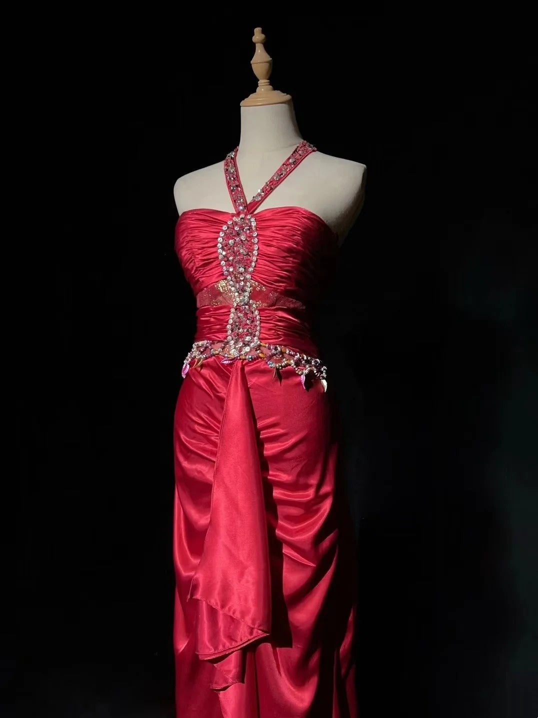 formaldressy-Pink Delicate Beaded Long Satin Prom Dress gh6241