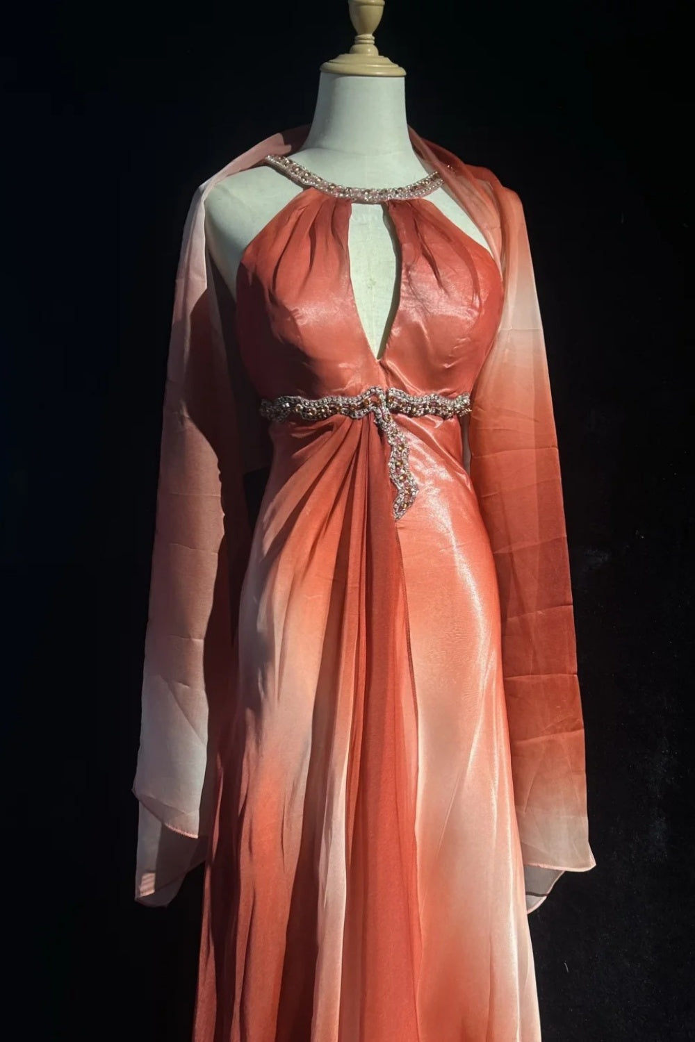 formaldressy-Orange Elegant Gradient Beaded Long Chiffon Prom Dress gh6246