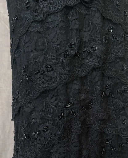 formaldressy-Black Vintage Beaded Long Lace Dress gh6243