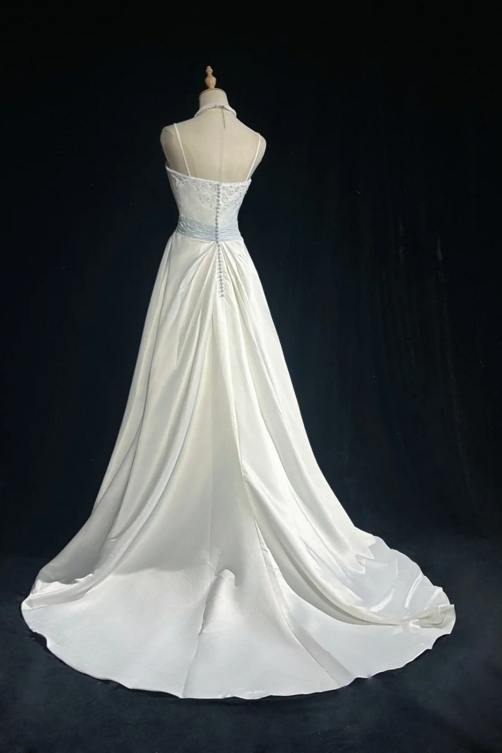 formaldressy-White And Blue Satin Long Dress With Delicate Beading gh6248