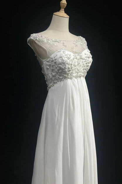 formaldressy-White Vintage Beaded Long Tulle Gown/Wedding Dress gh6244