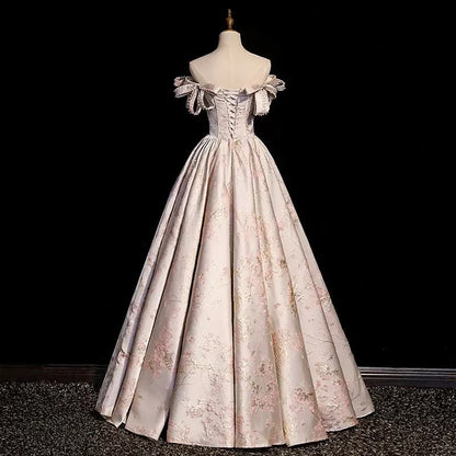 formaldressy-Pink floral beaded long satin and floor formal ball gown with tie up dress gh5313