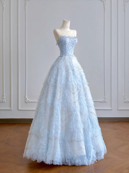 formaldressy--Light blue organza fairy long floor-length tulle prom dress wedding dress gh5487