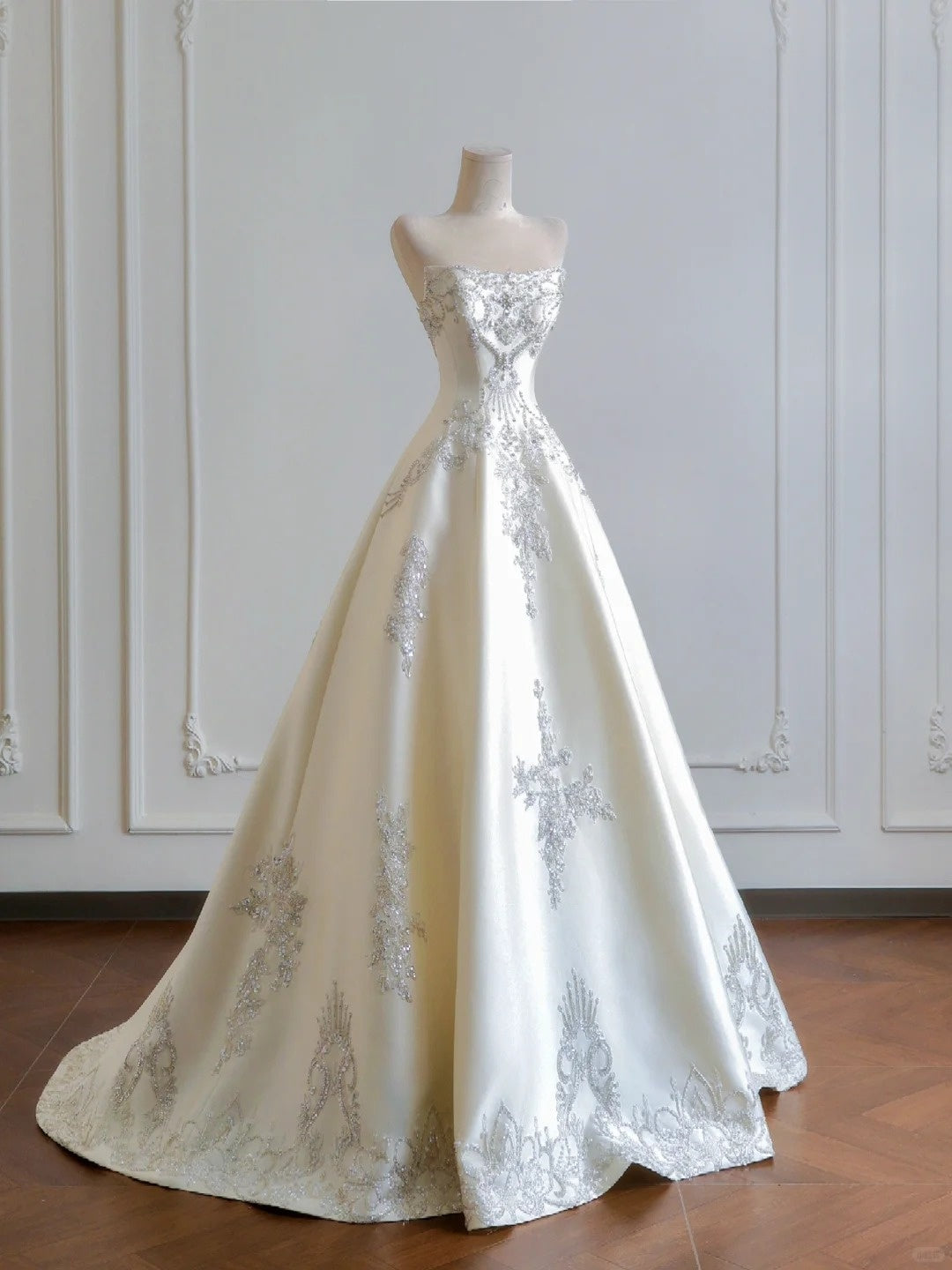 formaldressy--White exquisite beaded long satin prom wedding dress gh5482