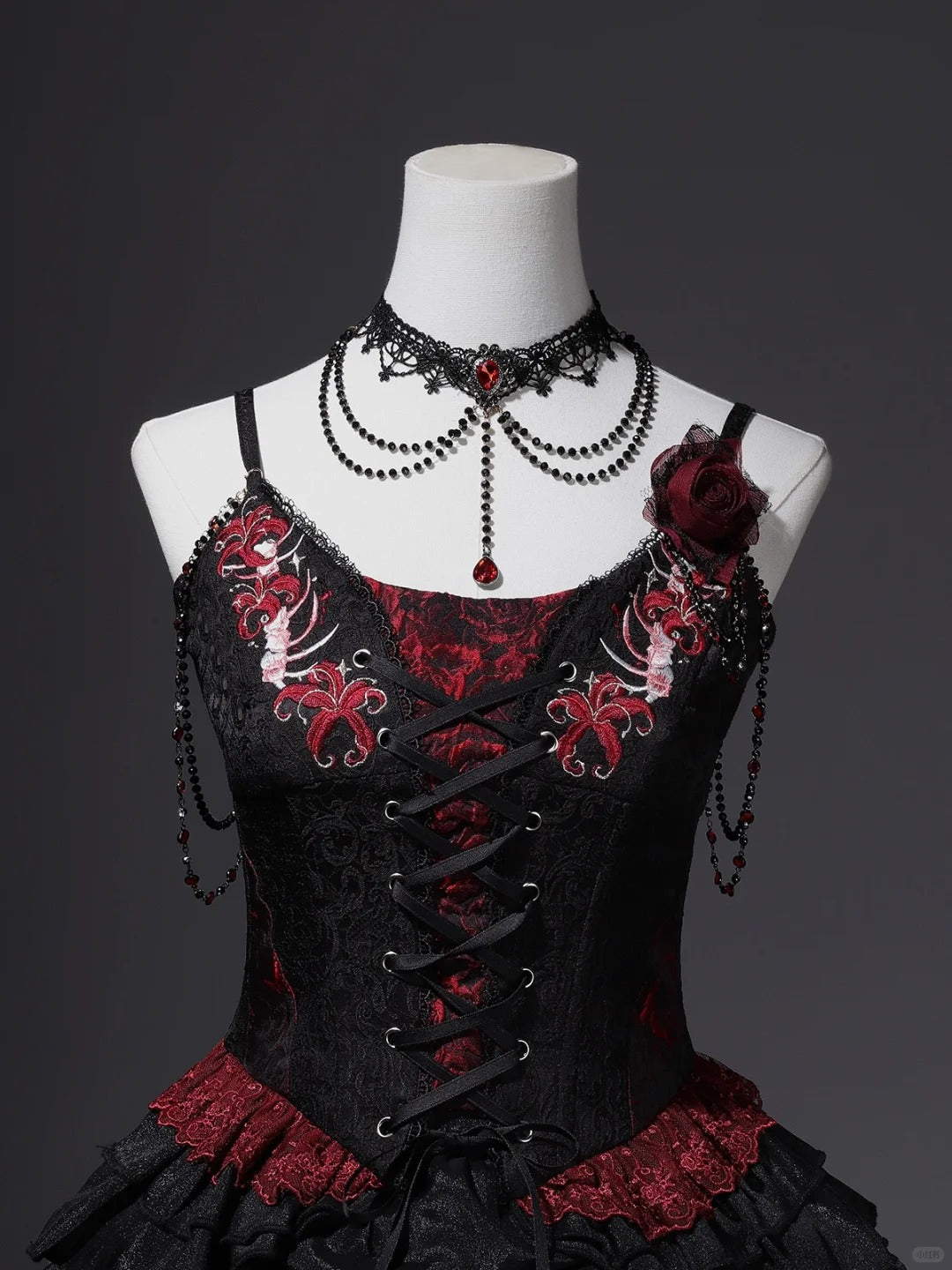 formaldressy-Black red elegant long corset tulle prom dress evening gown gh5345