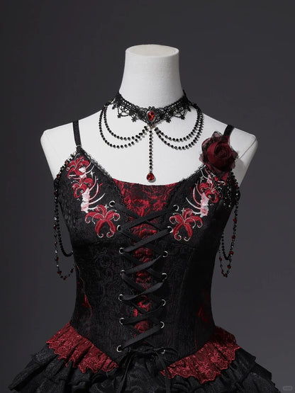 formaldressy-Black red elegant long corset tulle prom dress evening gown gh5345