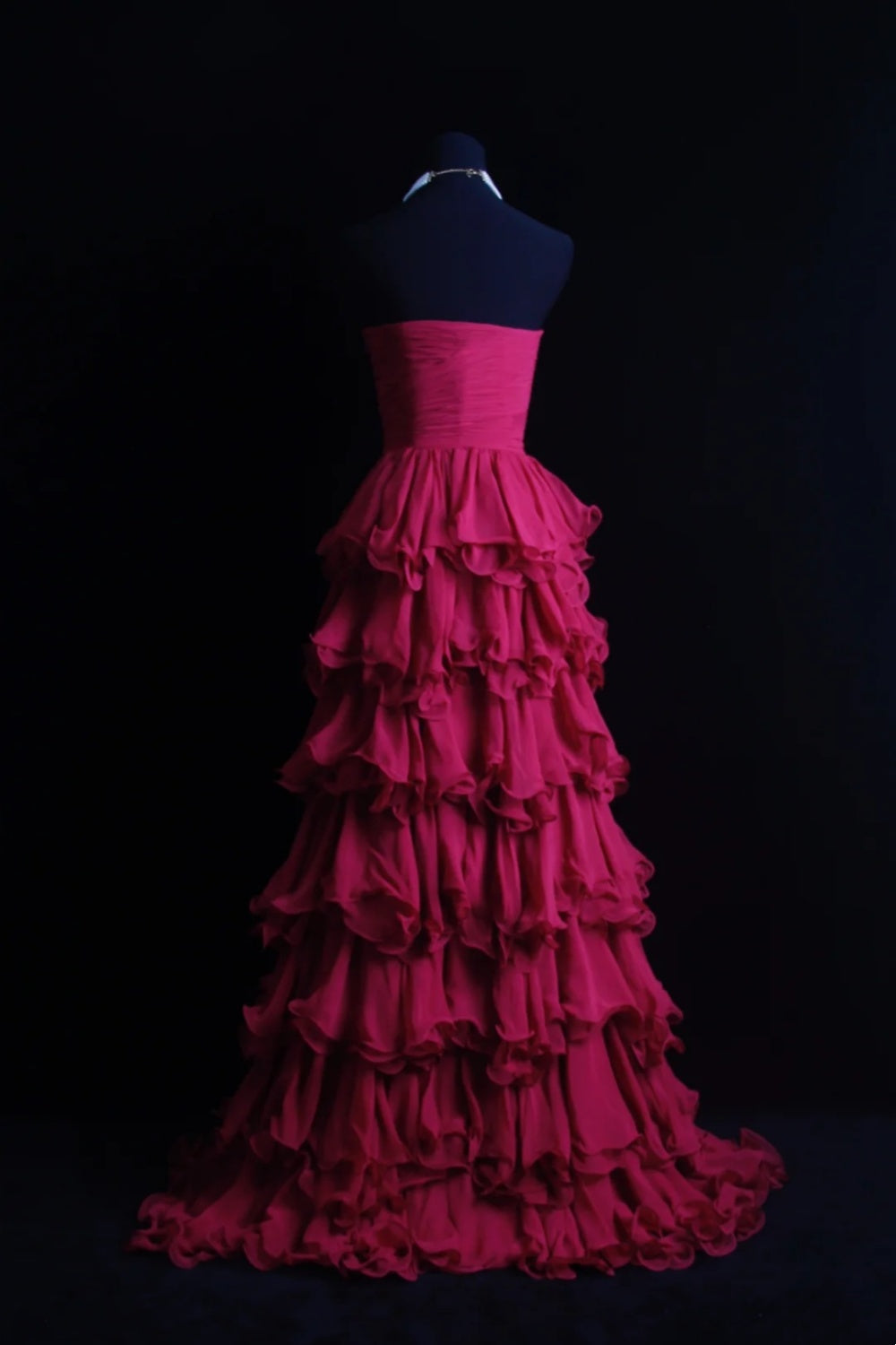 formaldressy-Fuchsia Chiffon Sleeveless Floor-Length Tiered Ruffled Evening Gown gh6304