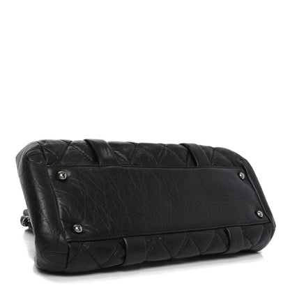 Distressed Lambskin Lady Braid Frame Bowler Black