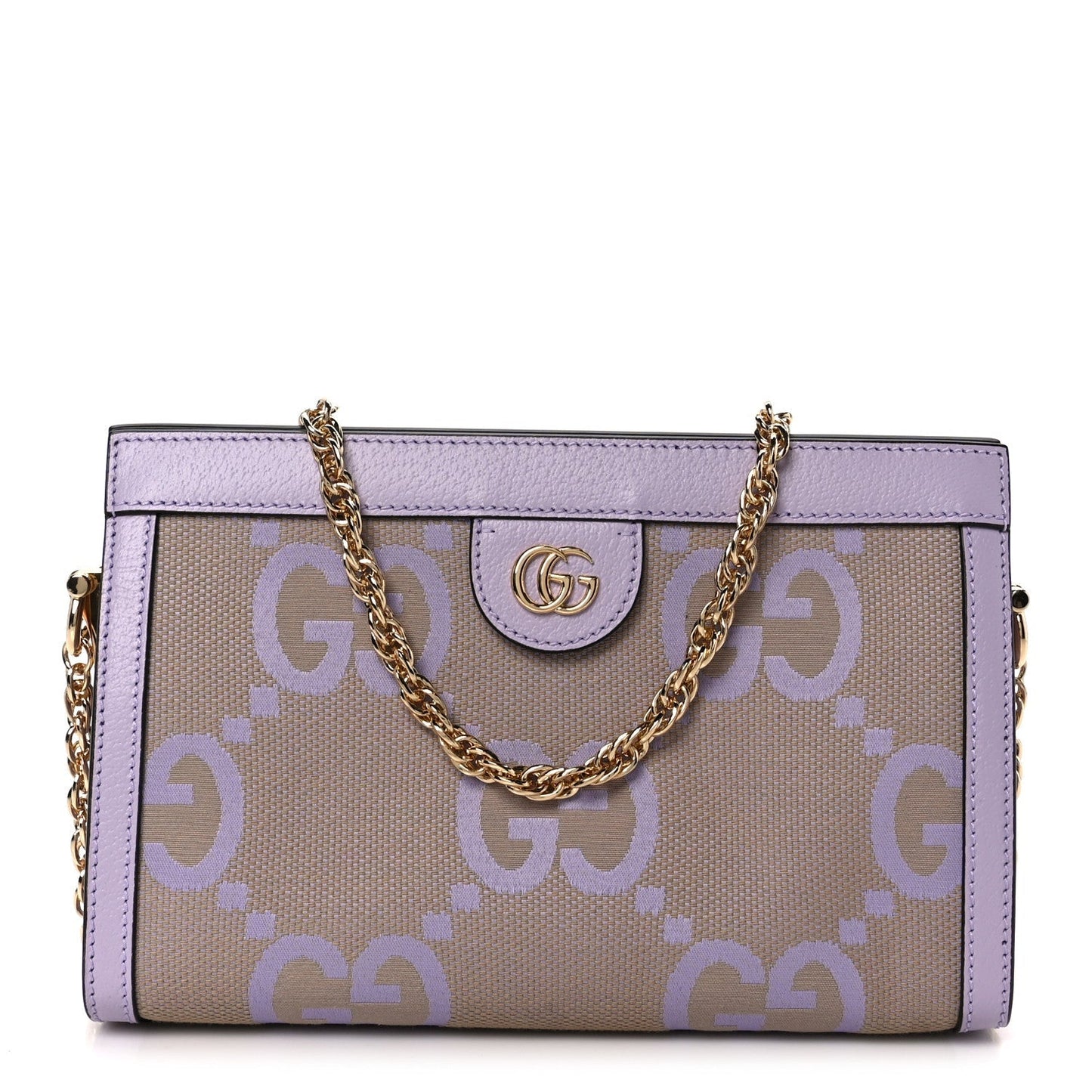 Monogram Jumbo GG Textured Dollar Calfskin Small Ophidia Chain Shoulder Bag Beige Lapis