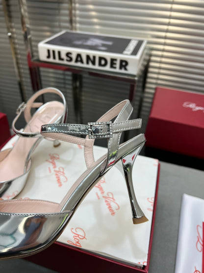 Flower Strass Buckle Slingback Pump 90 Silver