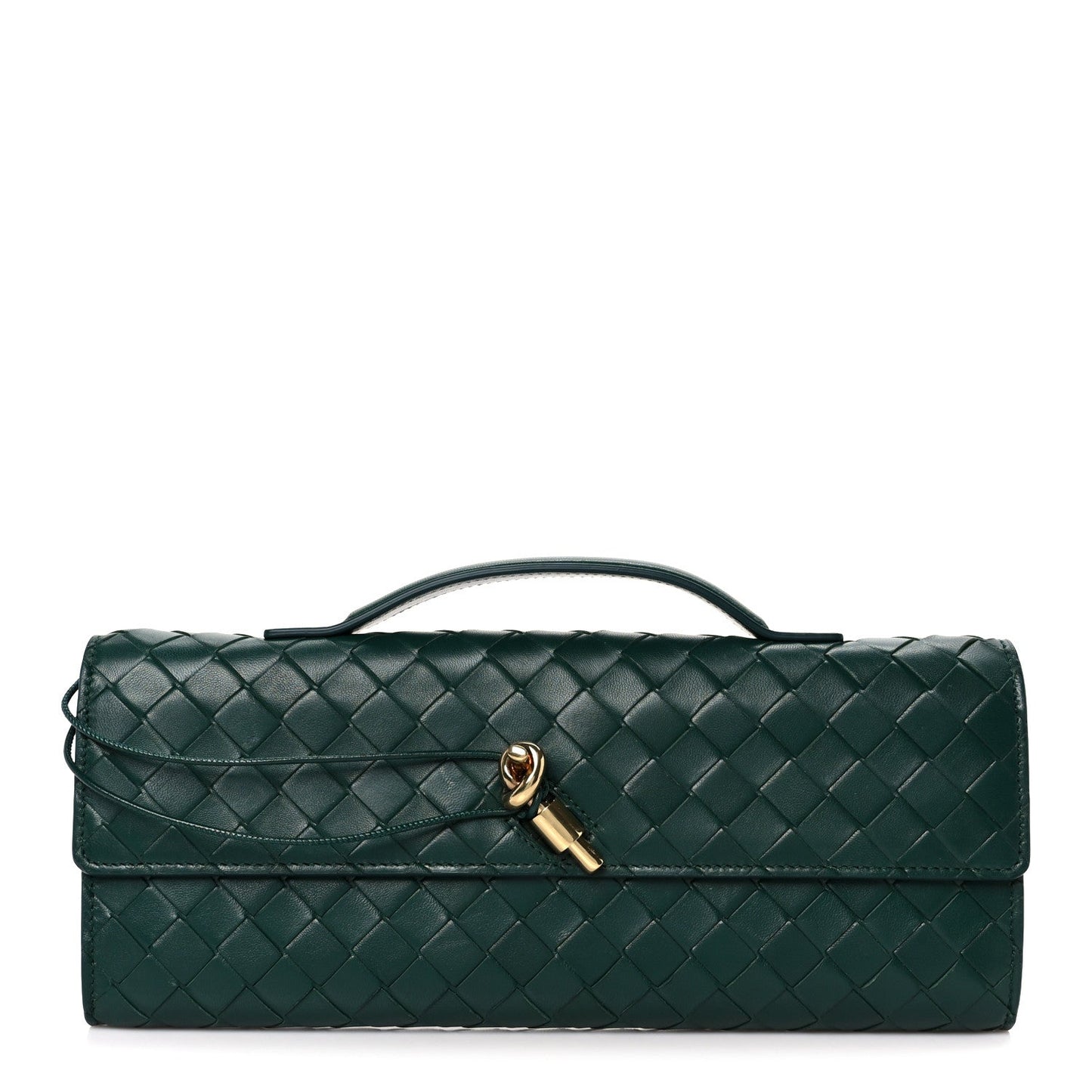 Nappa Intrecciato Long Andiamo Top Handle Clutch Emerald Green