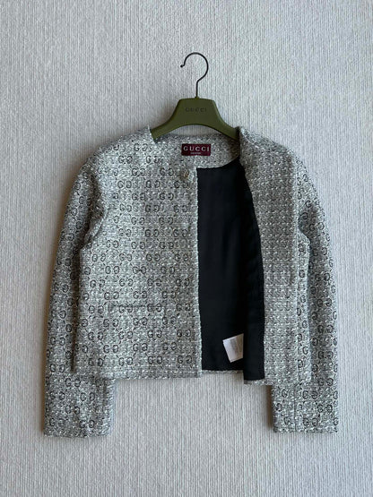 Gucci 25 Diamond Round Neck Jacket Gray Viscose