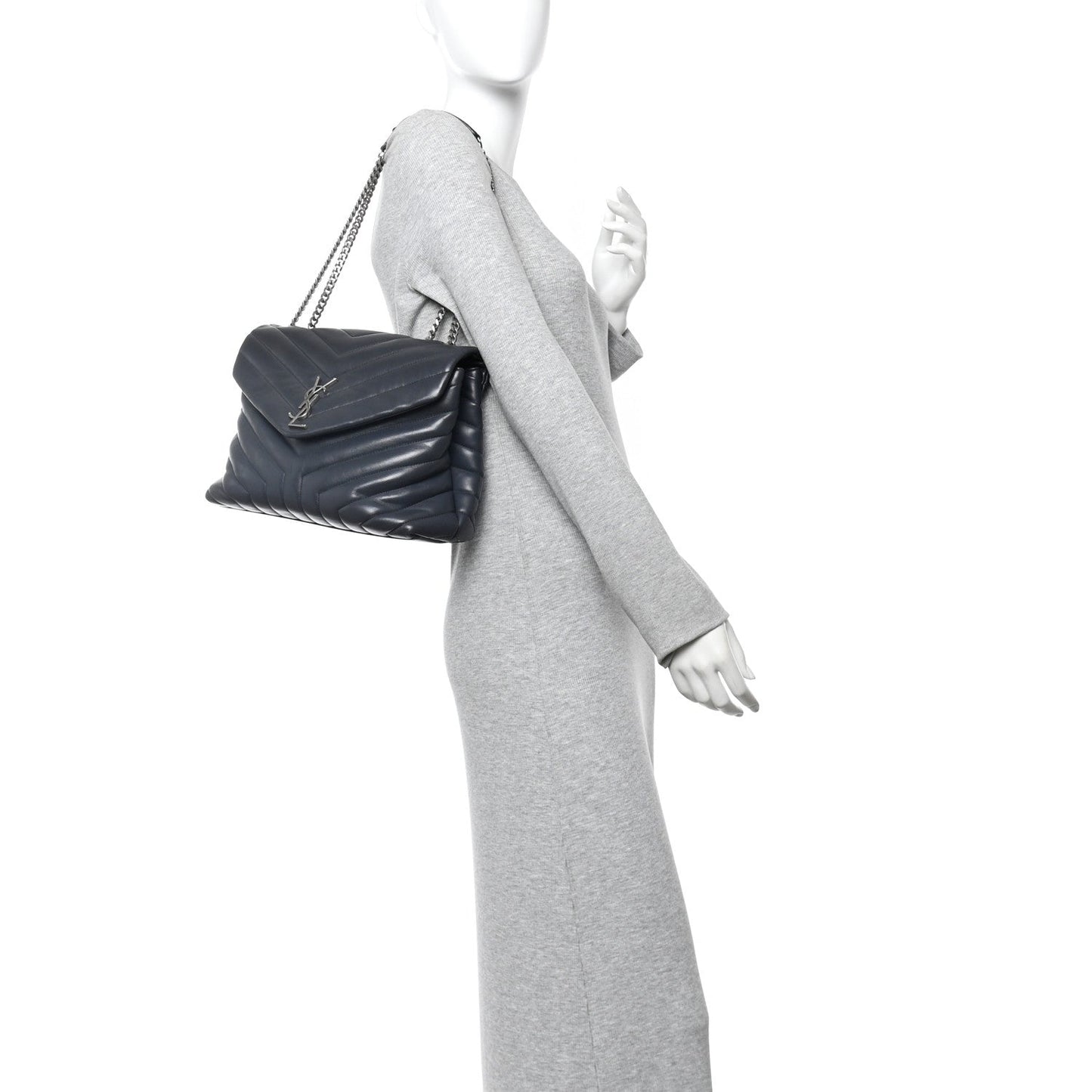 Calfskin Y Quilted Monogram Medium Loulou Chain Satchel Storm