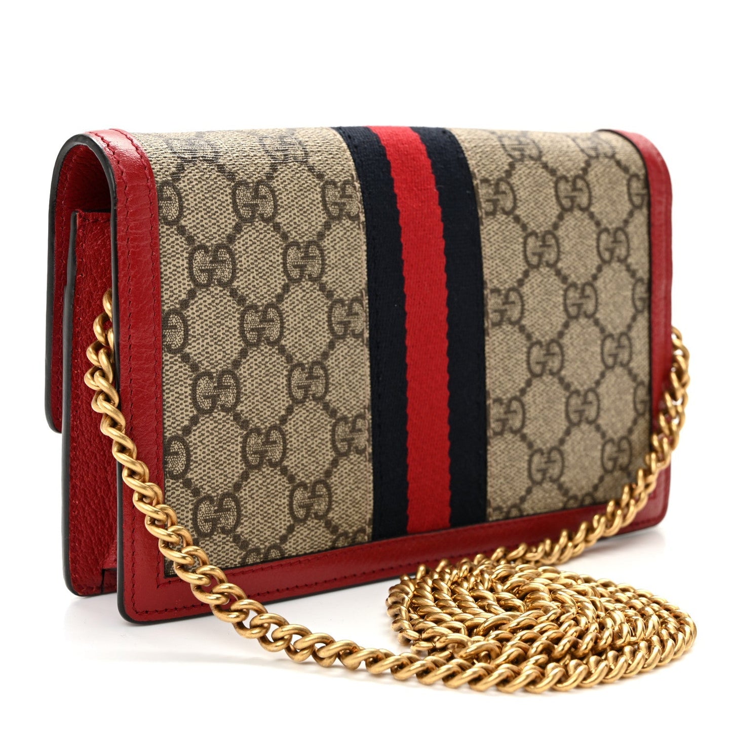 GG Supreme Monogram Web Queen Margaret Chain Wallet Red