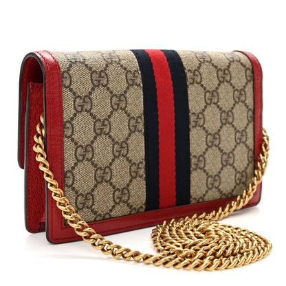 GG Supreme Monogram Web Queen Margaret Chain Wallet Red