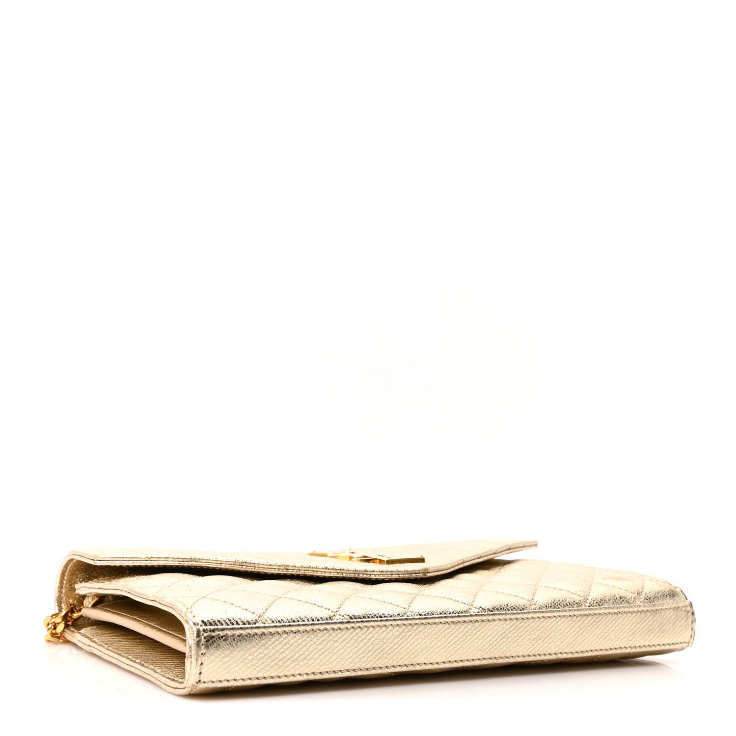 Metallic Calfskin Tri-Quilt Monogram Envelope Chain Wallet  Oro