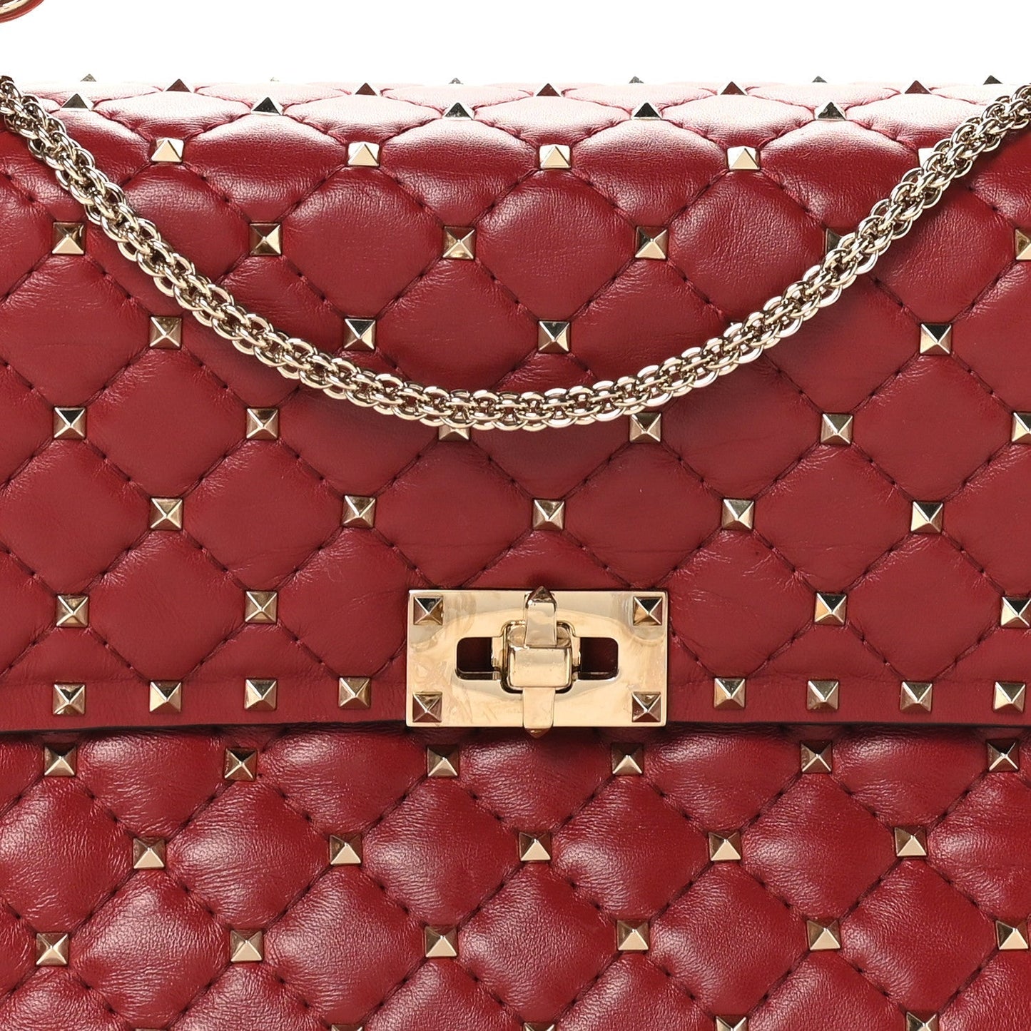 Nappa Large Rockstud Spike Shoulder Bag Rubino