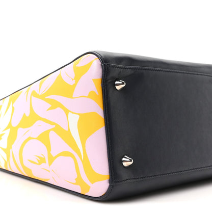 Calfskin Floral Print Medium Lady Dior Navy Blue Multicolor
