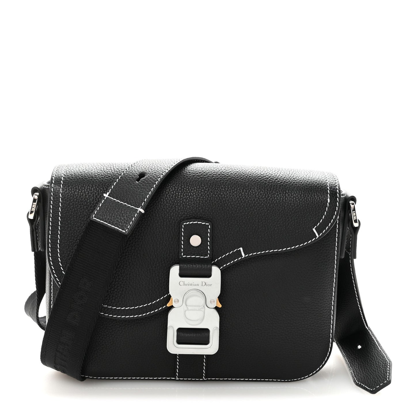Grained Calfskin Medium Saddle Messenger Bag Black