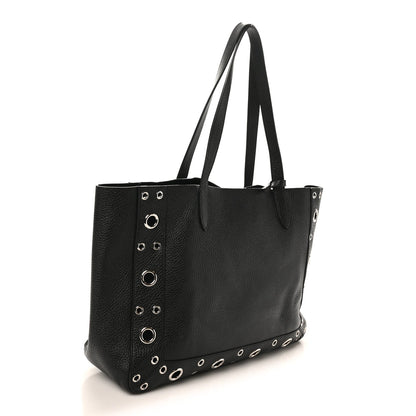 Grainy Calfskin Studded Medium Nellcote Shopping Tote Black