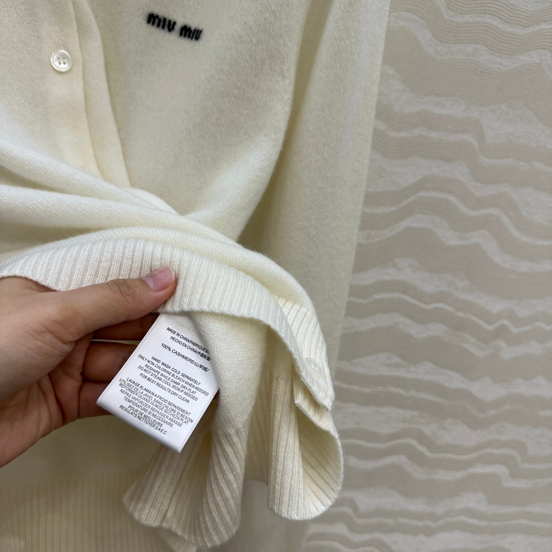 Miumiu Detachable Shirt Cardigan White Collar and Cashmere