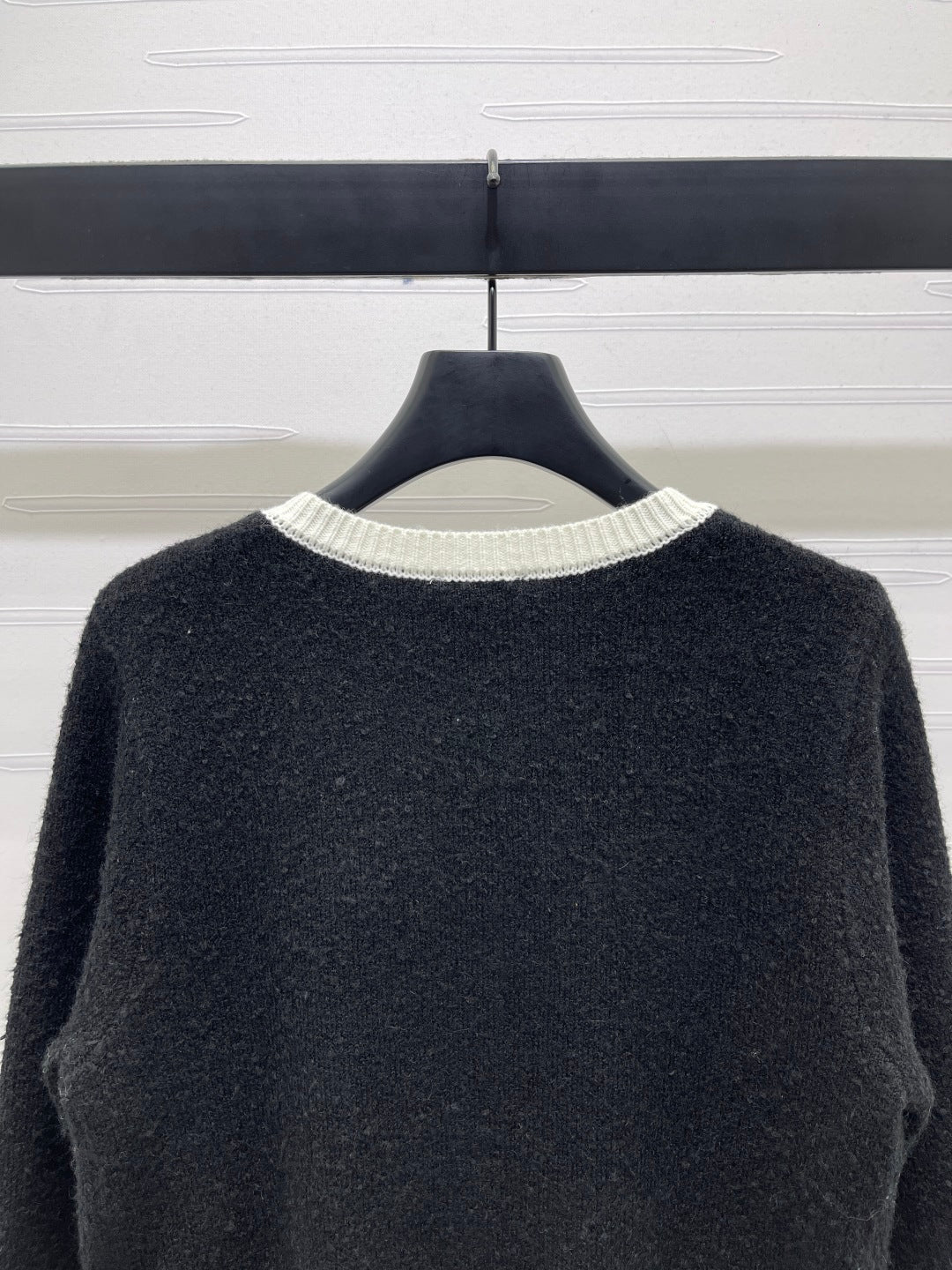CC 25 Two-Tone Pocket Knit Cardigan Black Wool
