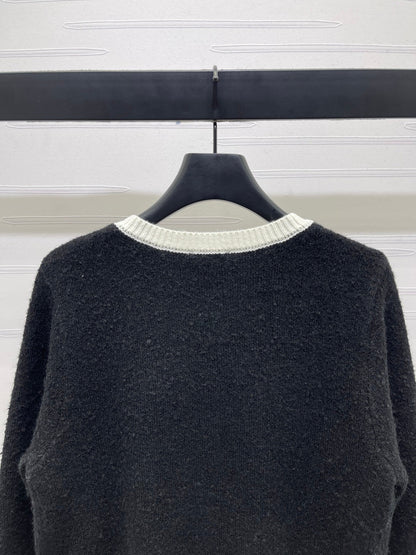 CC 25 Two-Tone Pocket Knit Cardigan Black Wool