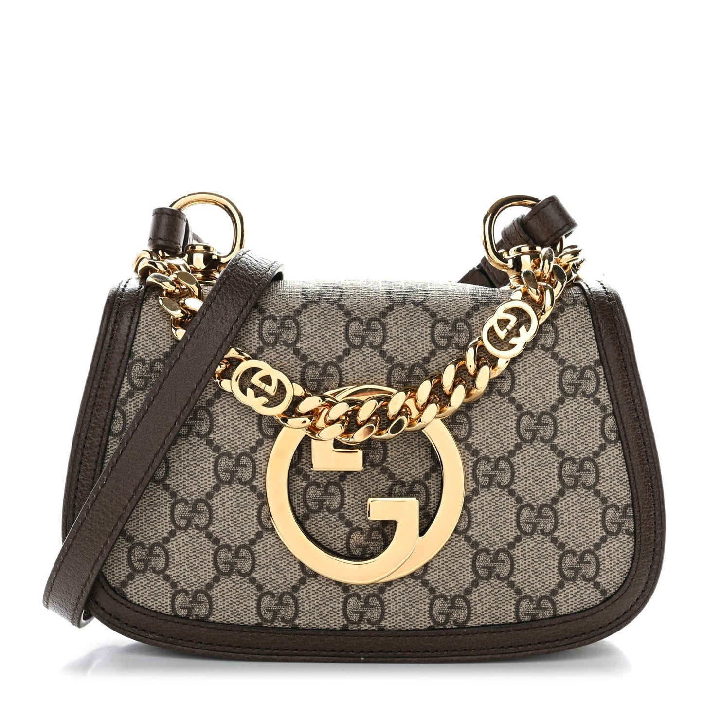 GG Supreme Monogram Textured Dollar Calfskin Mini Blondie Chain Shoulder Flap Bag Beige Ebony New Acero
