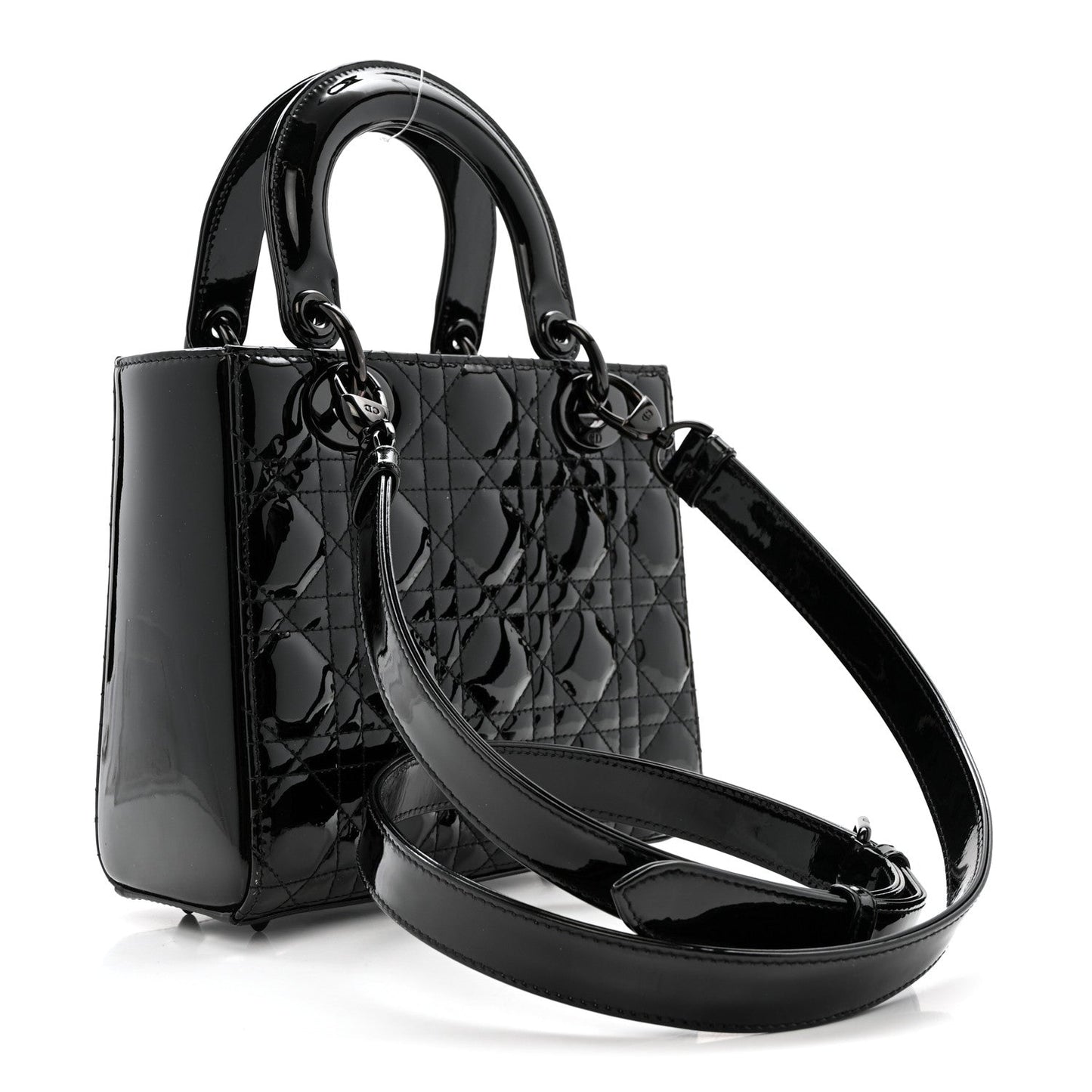 Ultraglossy Patent Cannage Small Lady Dior Black