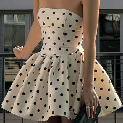 formaldressy-Polka dot white fashion classic basic short satin homecoming dress birthday dress gh5287