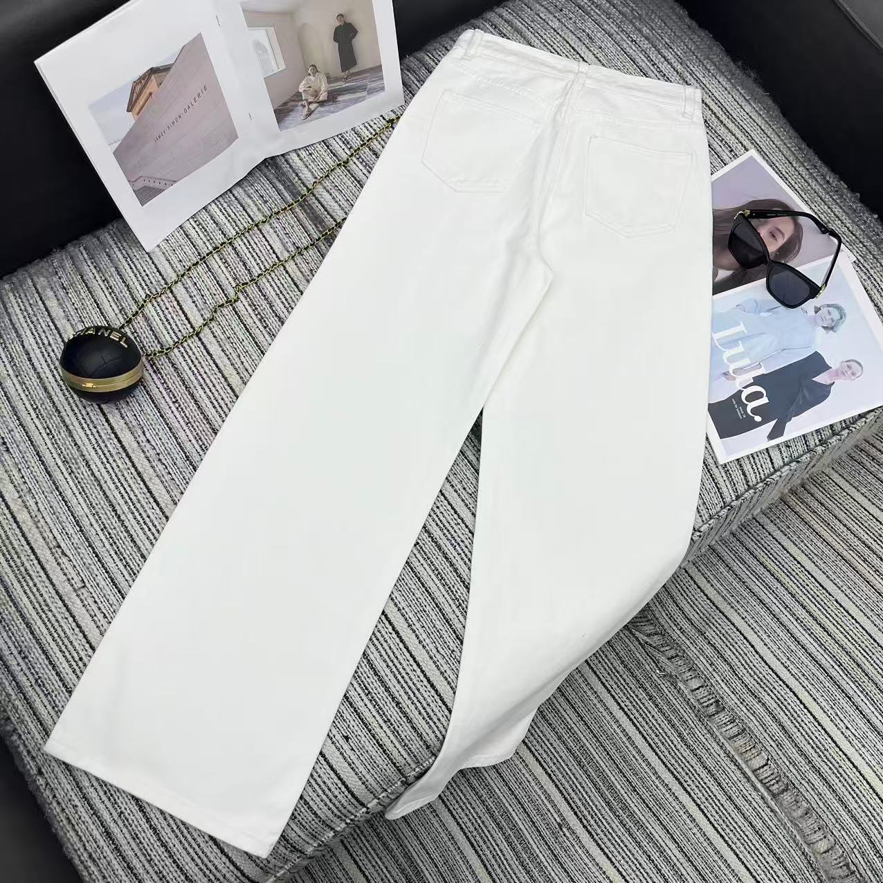 CC Ready-to-Wear Wide-leg White Denim Jeans 349030