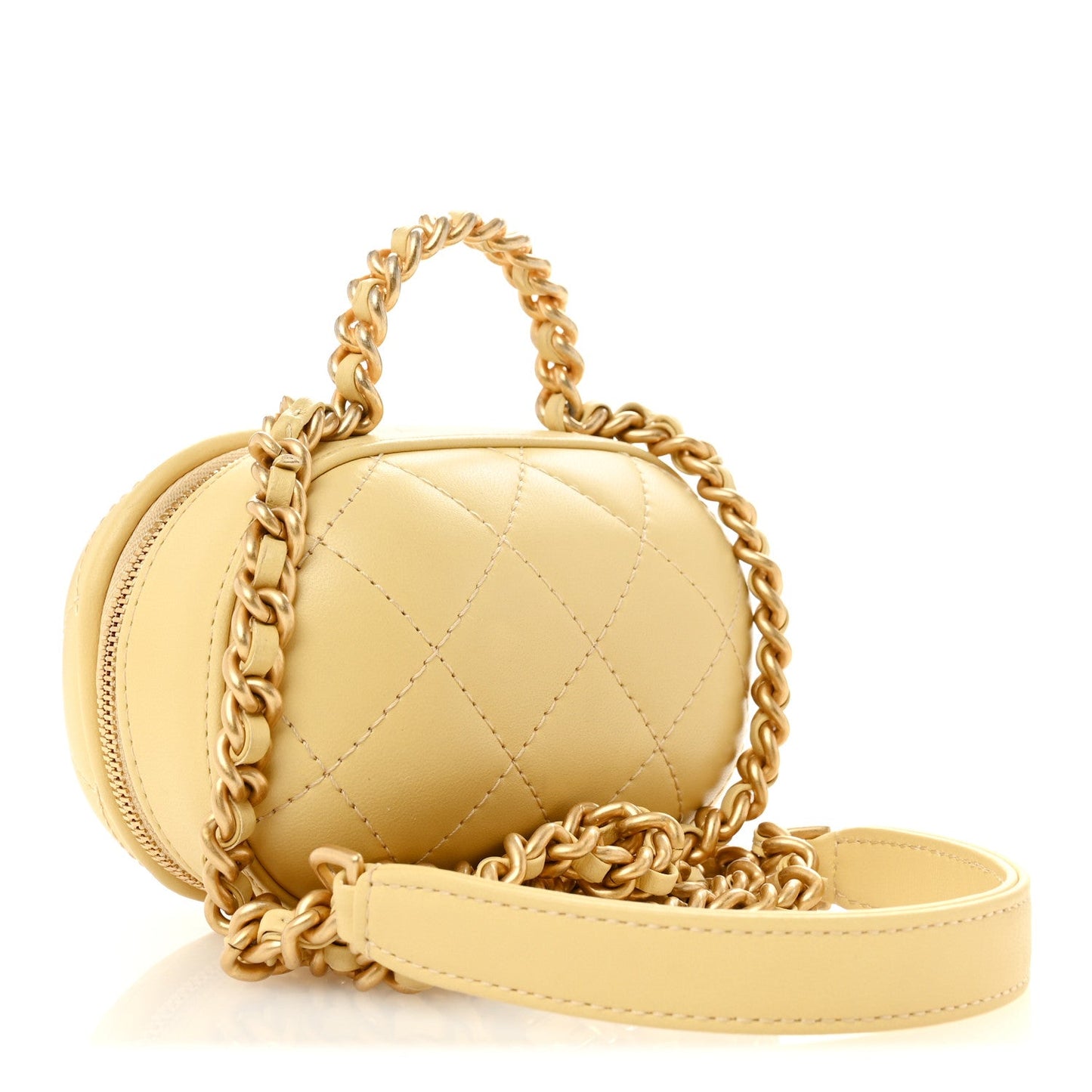 Lambskin Quilted CC Bubble Vanity Case With Chain Light Yellow