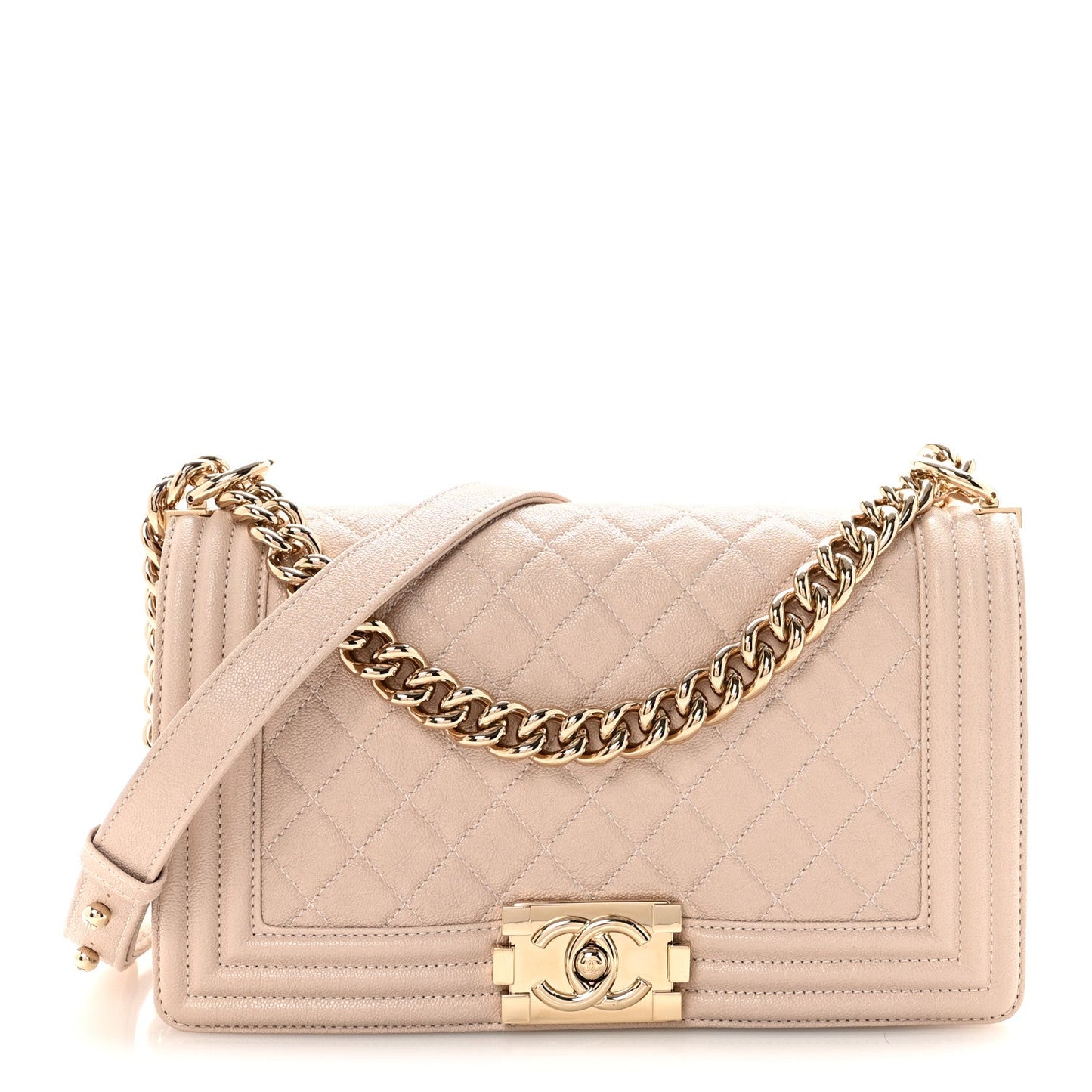 Caviar Quilted Medium Boy Flap Beige