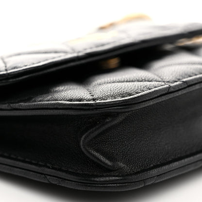 Lambskin Quilted Pearl Crush Clutch With Chain Black