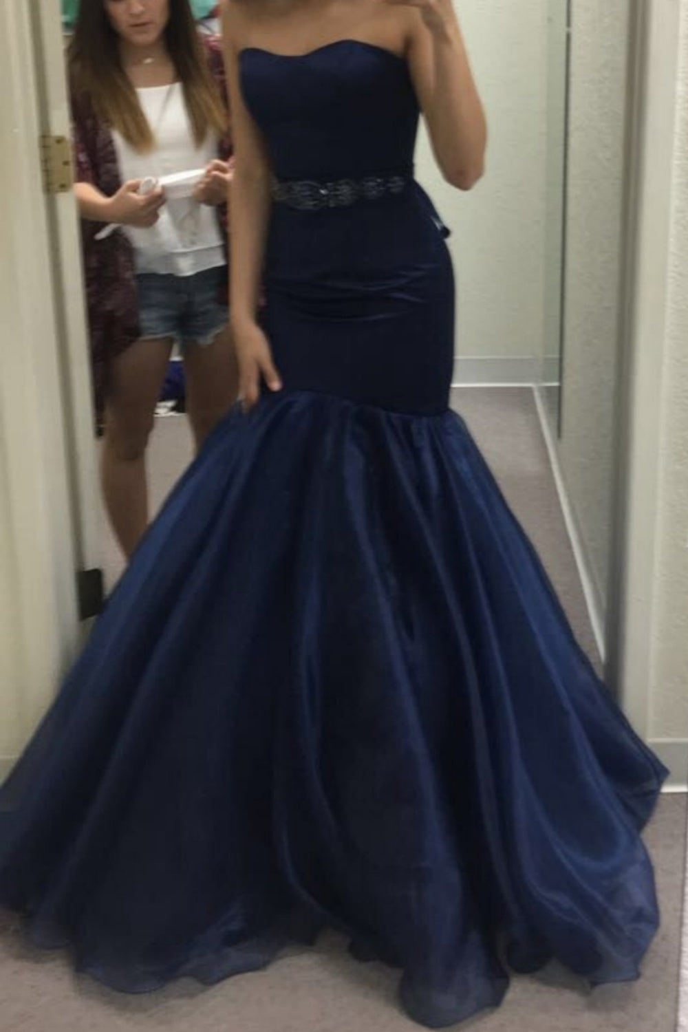 formaldressy-Elegant Navy Satin & Tulle Mermaid Gown for Formal Events gh5815