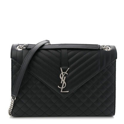 Grain De Poudre Textured Mixed Matelasse Large Triquilt Monogram Satchel Black