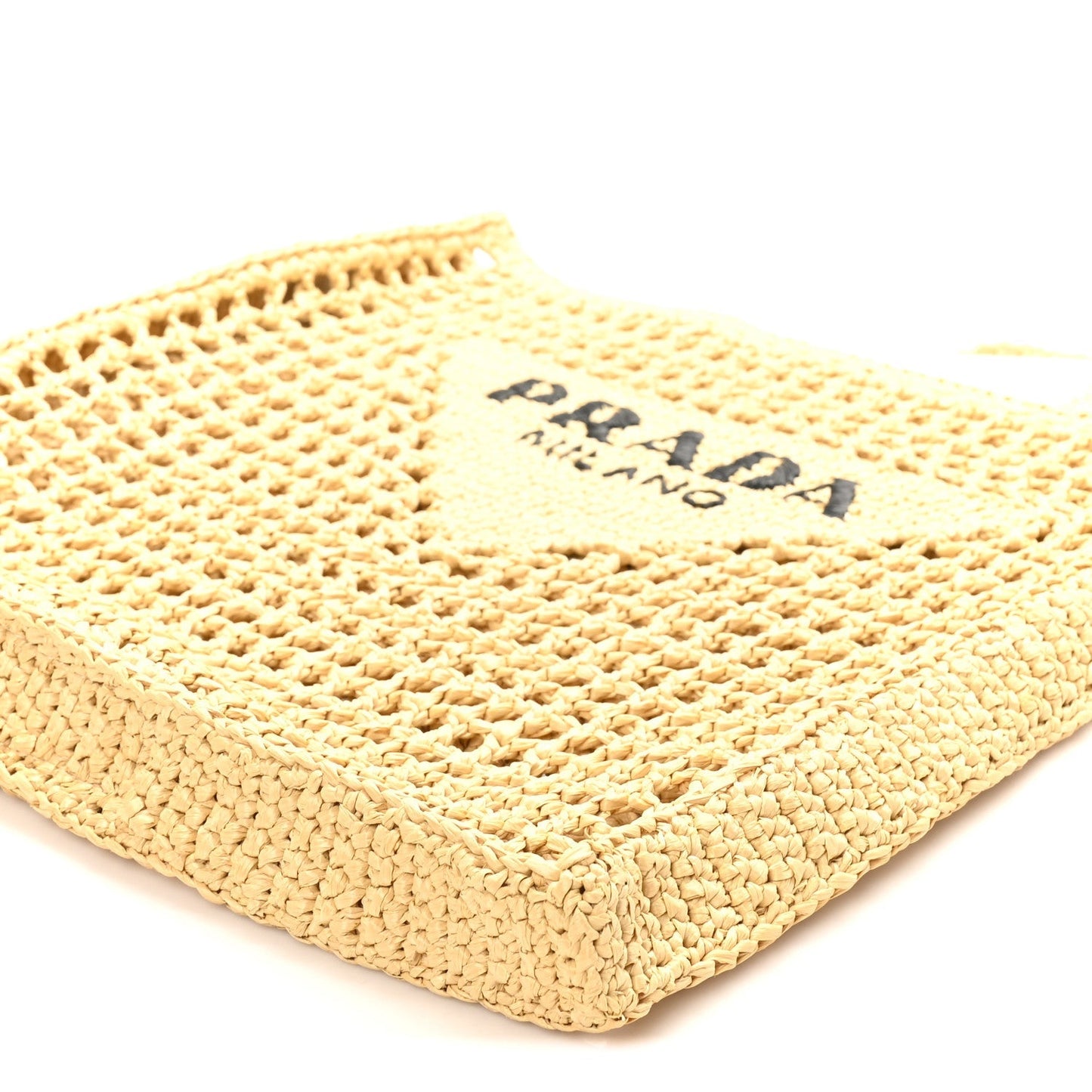Yarn Raffia Effect Crochet Logo Embroidered Tote Bag Naturale